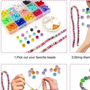 1050 Piece Acrylic Smiley Beads , Clay Beads Necklace Earring Bracelet Craft Kit